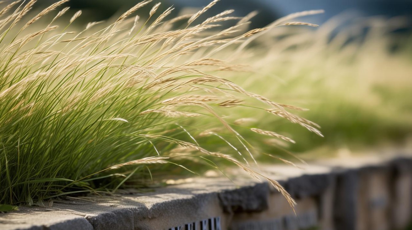 狗尾巴草长在墙头上 随风摇摆