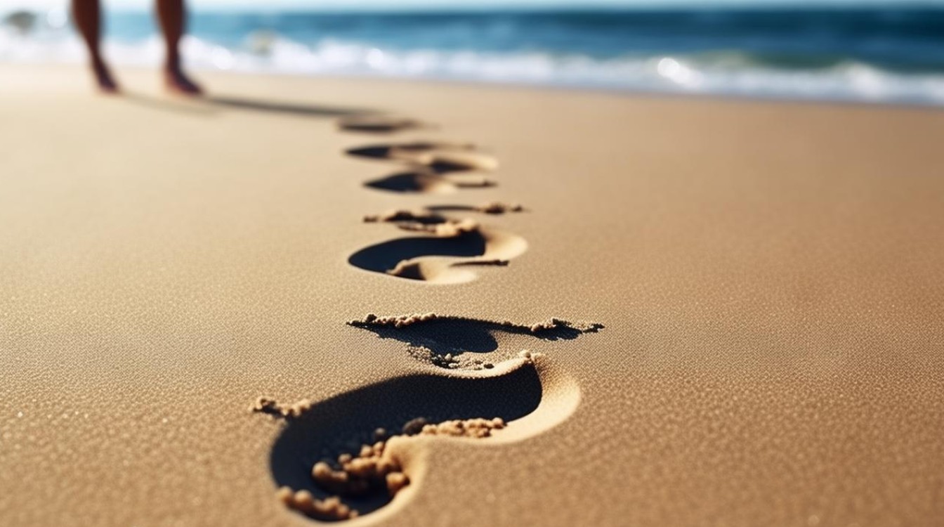 沙滩上走路 一步一个脚印 沙滩上走路 一步一个脚印