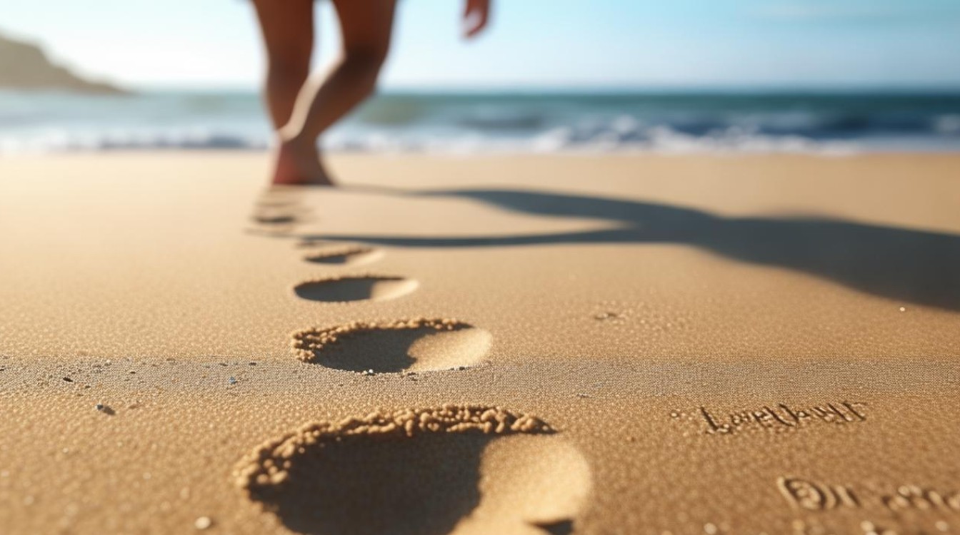 沙滩上走路 一步一个脚印 沙滩上走路 一步一个脚印